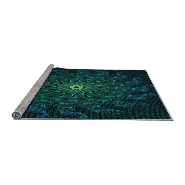 Sideview of Machine Washable Transitional Teal Green Rug, wshpat151lblu