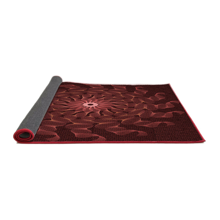 Thickness of Patterned Dark Scarlet Red Rug, pat151rd