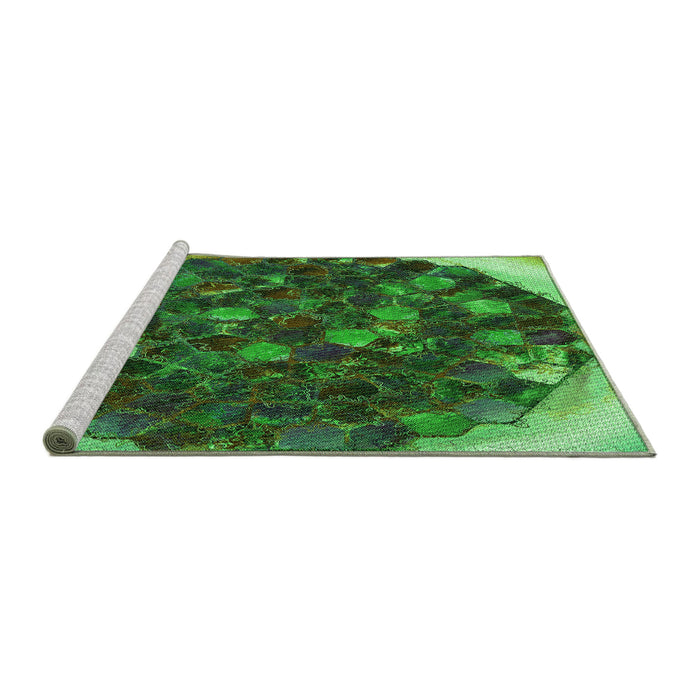 Sideview of Machine Washable Transitional Dark Forest Green Rug, wshpat1515grn