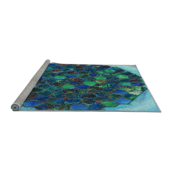 Sideview of Machine Washable Transitional Macaw Blue Green Rug, wshpat1515lblu
