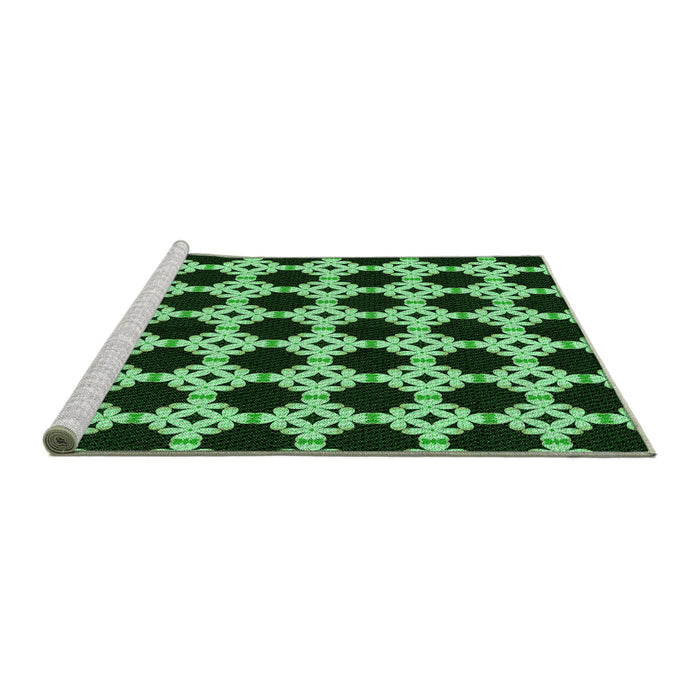 Sideview of Machine Washable Transitional Green Rug, wshpat1516grn