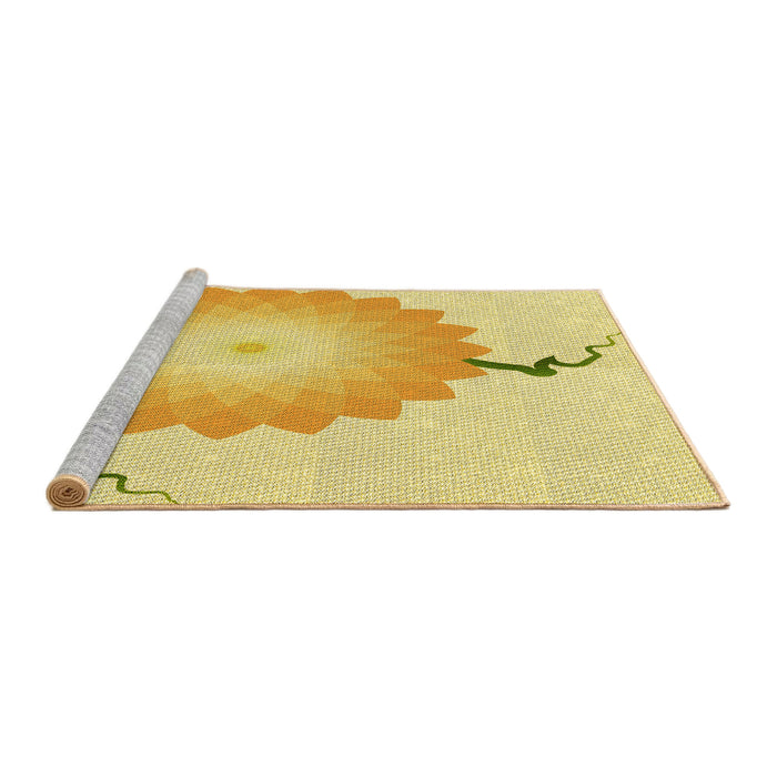 Sideview of Machine Washable Transitional Yellow Rug, wshpat1519yw