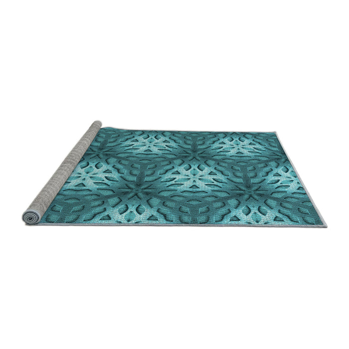 Sideview of Machine Washable Transitional Teal Green Rug, wshpat1522lblu