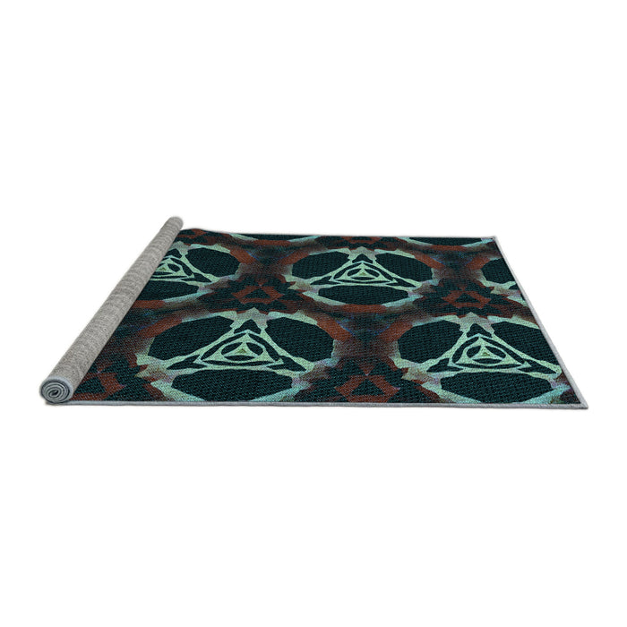 Sideview of Machine Washable Transitional Aquamarine Stone Green Rug, wshpat1526lblu
