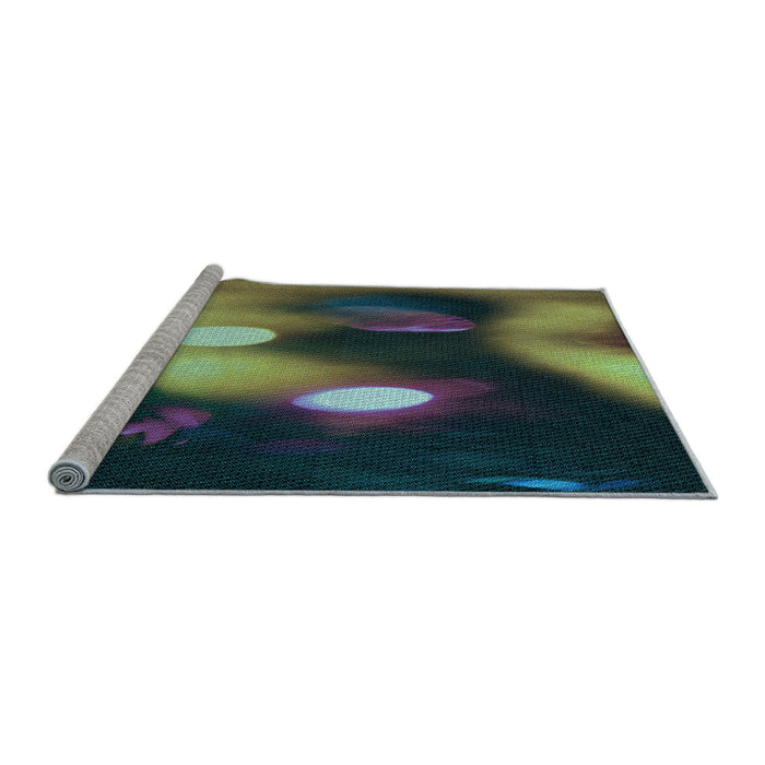 Sideview of Machine Washable Transitional Green Rug, wshpat153lblu