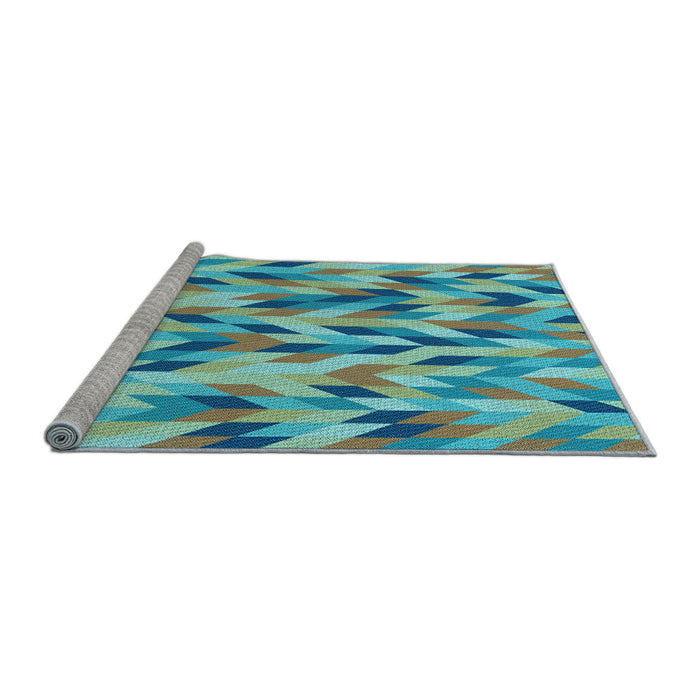 Sideview of Machine Washable Transitional Green Rug, wshpat1533lblu