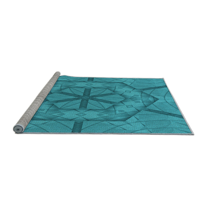 Sideview of Machine Washable Transitional Bright Turquoise Blue Rug, wshpat1535lblu