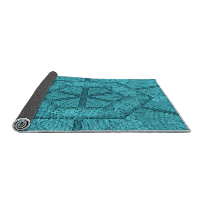Thickness of Patterned Bright Turquoise Blue Rug, pat1535lblu