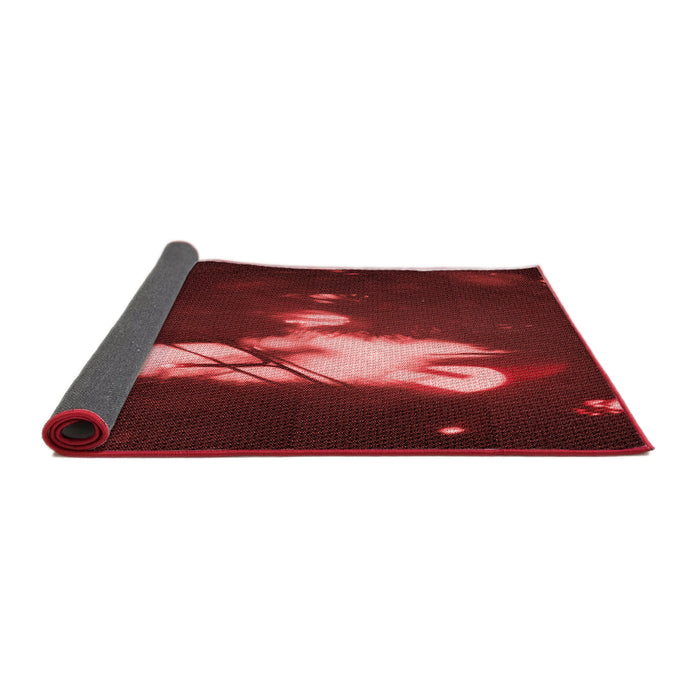 Thickness of Patterned Maroon Red Rug, pat154rd