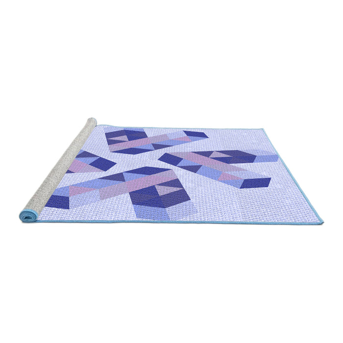 Sideview of Machine Washable Transitional Blue Rug, wshpat1547blu