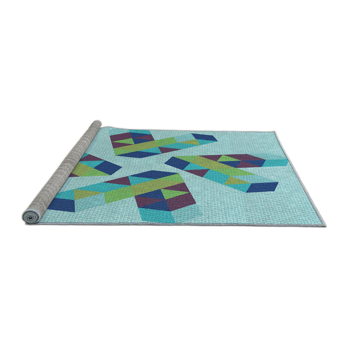 Sideview of Machine Washable Transitional Light Aquamarine Green Rug, wshpat1547lblu