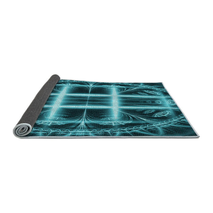 Thickness of Patterned Bright Turquoise Blue Rug, pat1548lblu