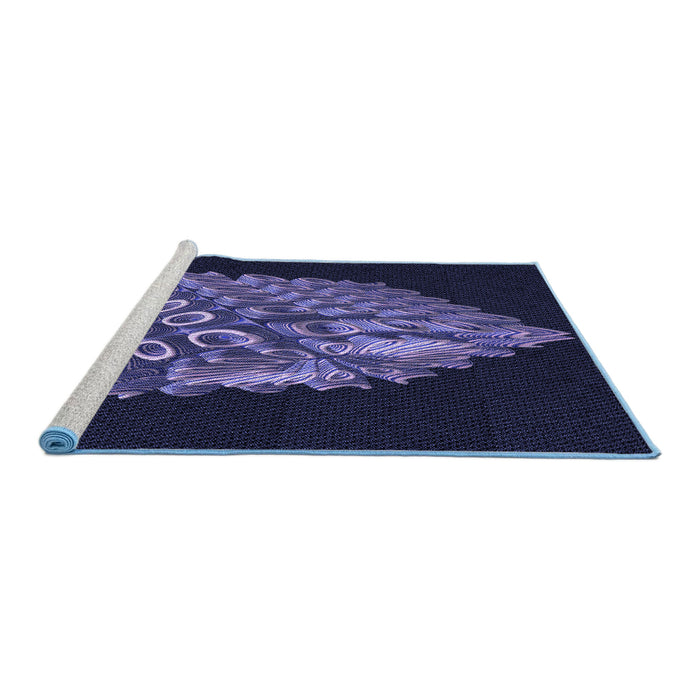 Sideview of Machine Washable Transitional Night Blue Rug, wshpat1550blu