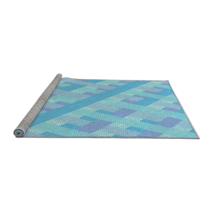 Sideview of Machine Washable Transitional Blue Rug, wshpat1556lblu