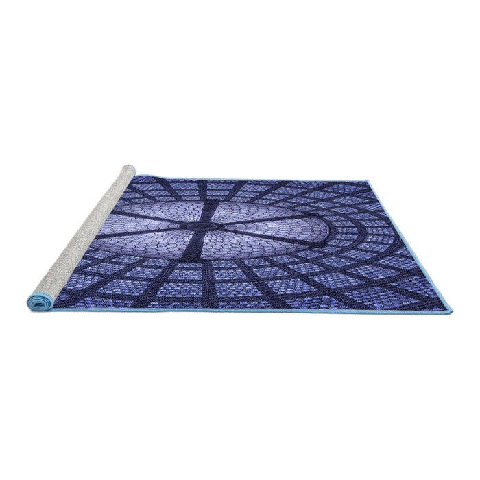 Sideview of Machine Washable Transitional Midnight Blue Rug, wshpat1562blu