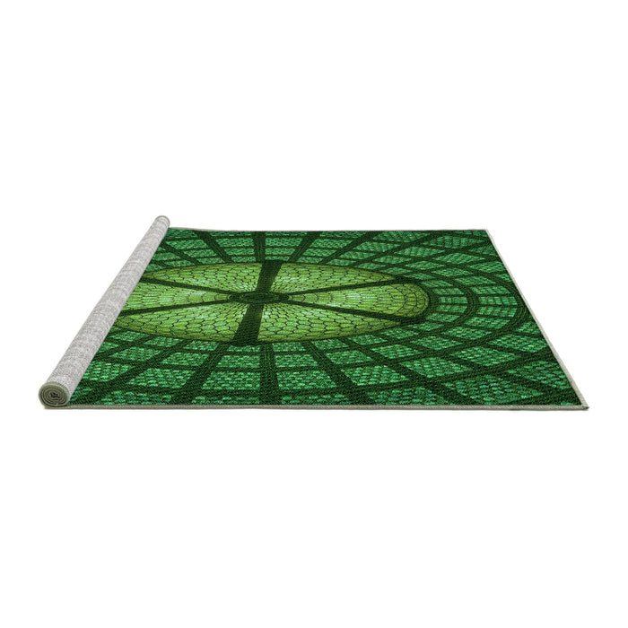 Sideview of Machine Washable Transitional Deep Emerald Green Rug, wshpat1562grn