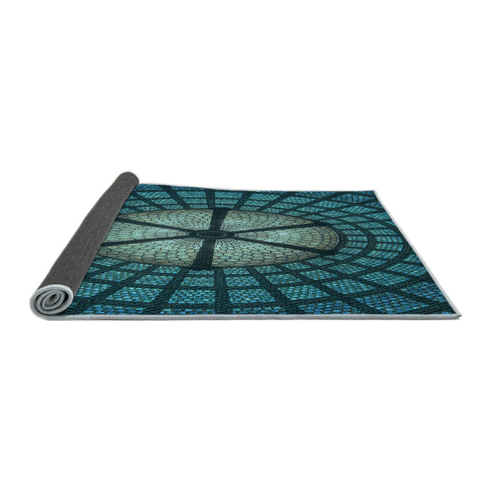 Thickness of Patterned Deep Teal Green Rug, pat1562lblu
