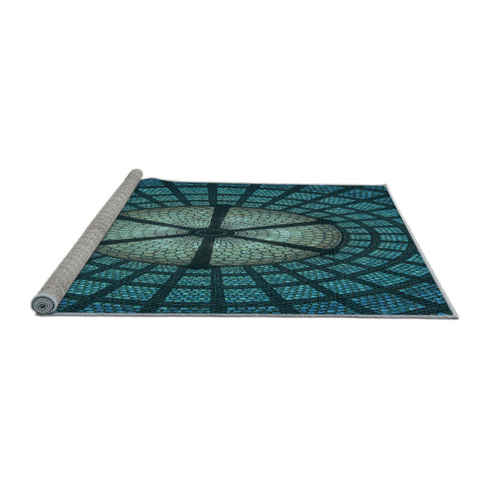 Sideview of Machine Washable Transitional Deep Teal Green Rug, wshpat1562lblu