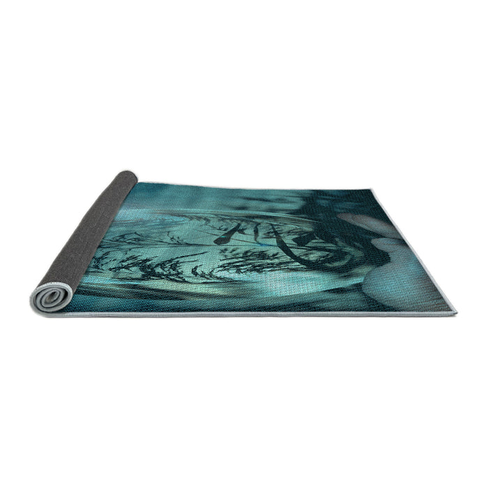 Thickness of Patterned Medium Teal Green Rug, pat1563lblu