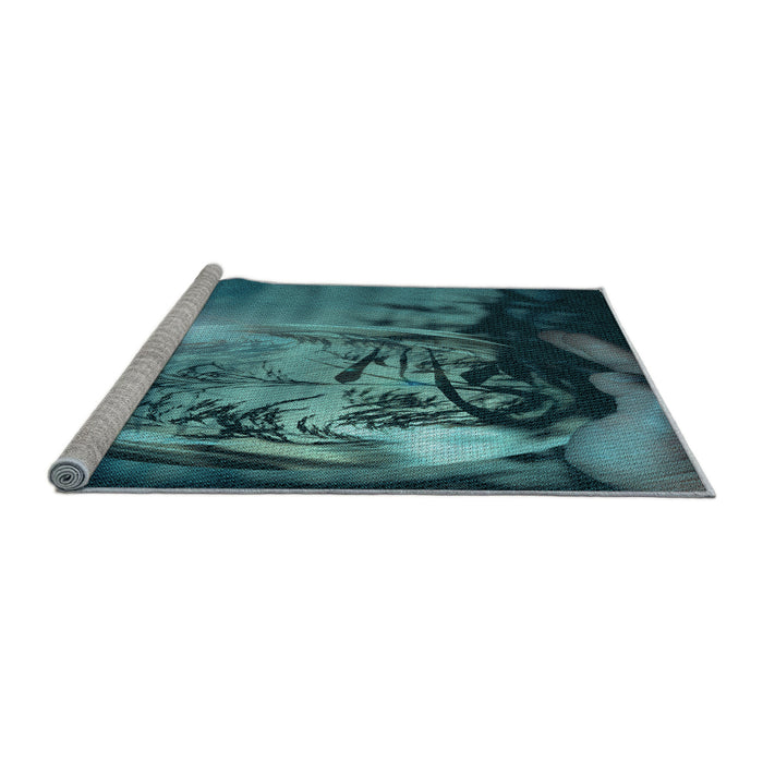 Sideview of Machine Washable Transitional Medium Teal Green Rug, wshpat1563lblu