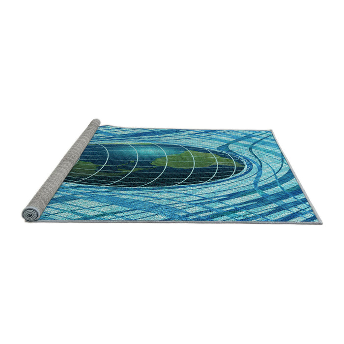 Sideview of Machine Washable Transitional Blue Rug, wshpat1568lblu