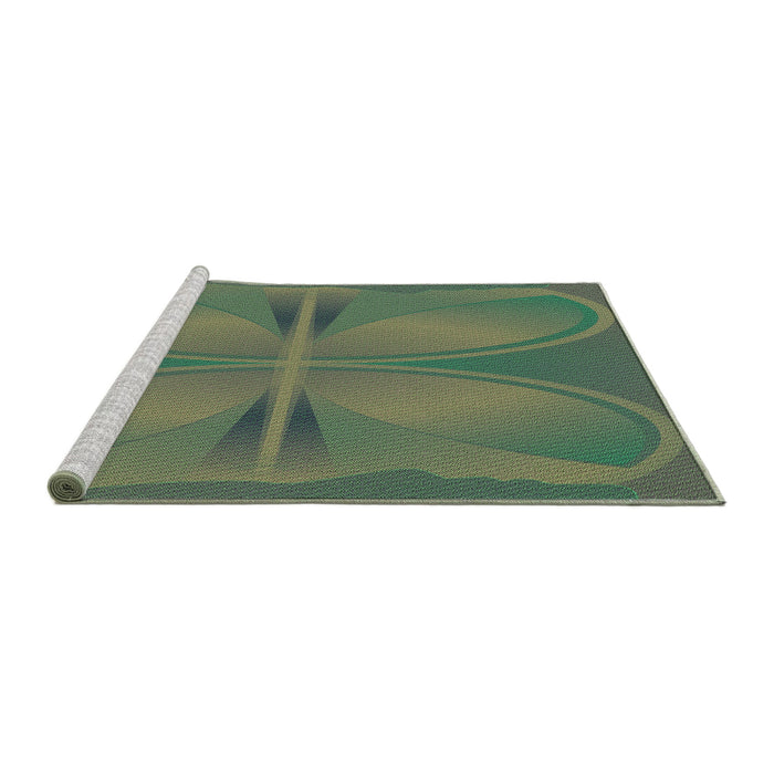 Sideview of Machine Washable Transitional Green Rug, wshpat1569grn