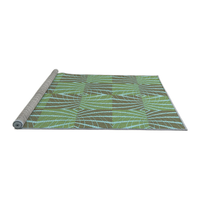 Sideview of Machine Washable Transitional Blue Green Rug, wshpat1572lblu