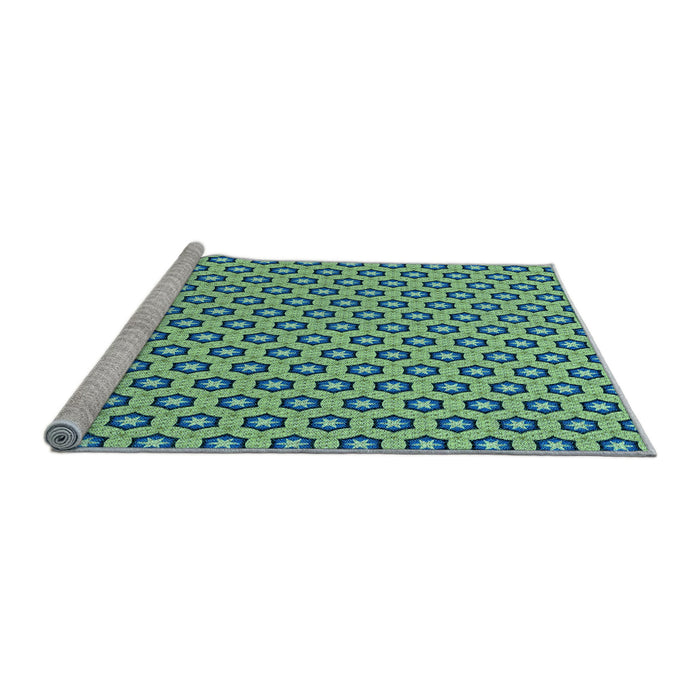 Sideview of Machine Washable Transitional Green Rug, wshpat1574lblu