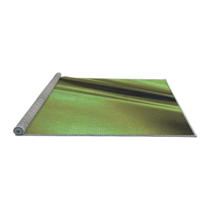 Sideview of Machine Washable Transitional Yellow Green Rug, wshpat1581lblu