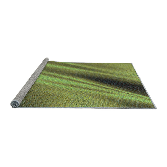 Sideview of Machine Washable Transitional Yellow Green Rug, wshpat1582lblu