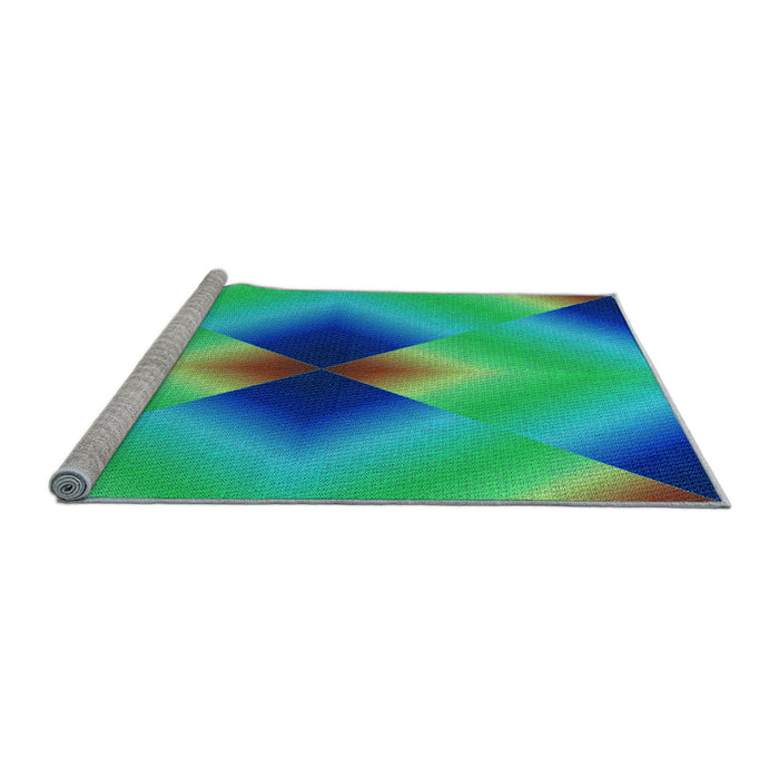 Sideview of Machine Washable Transitional Glacial Blue Ice Blue Rug, wshpat1586lblu