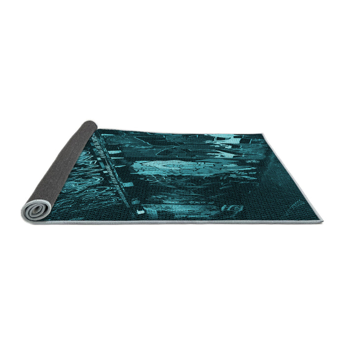 Thickness of Patterned Deep Teal Green Rug, pat1595lblu