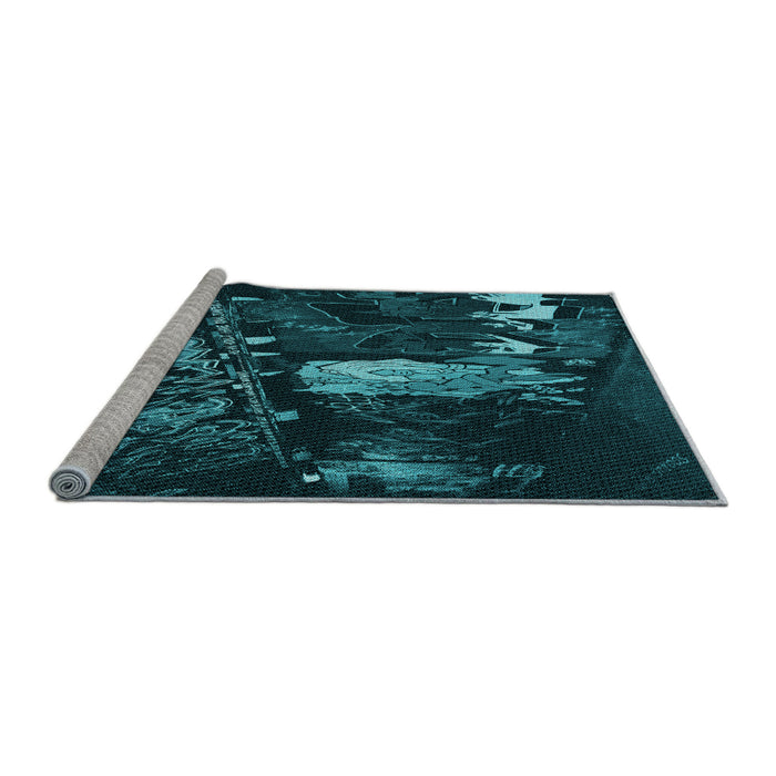 Sideview of Machine Washable Transitional Deep Teal Green Rug, wshpat1595lblu