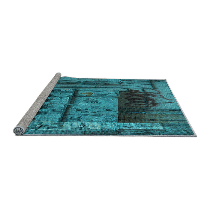 Sideview of Machine Washable Transitional Dark Turquoise Green Rug, wshpat1596lblu