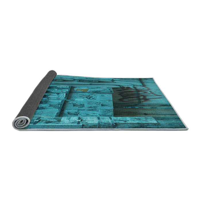 Thickness of Patterned Dark Turquoise Green Rug, pat1596lblu