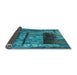 Thickness of Patterned Dark Turquoise Green Rug, pat1596lblu