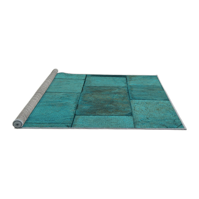 Sideview of Machine Washable Transitional Dark Cyan Green Rug, wshpat1598lblu