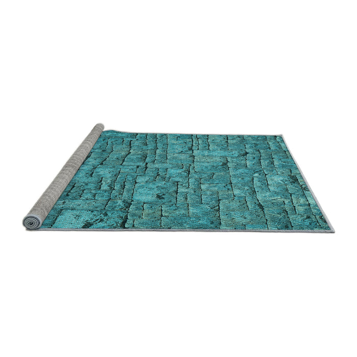 Sideview of Machine Washable Transitional Dark Cyan Green Rug, wshpat1600lblu