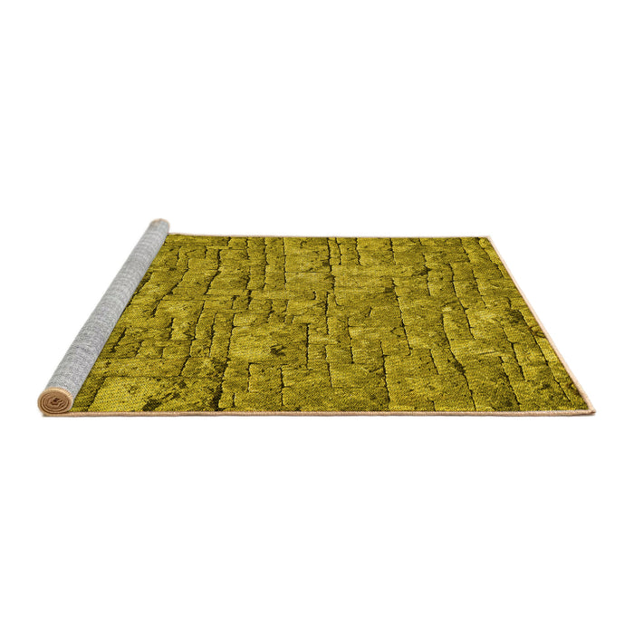 Sideview of Machine Washable Transitional Dark Yellow Green Rug, wshpat1600yw