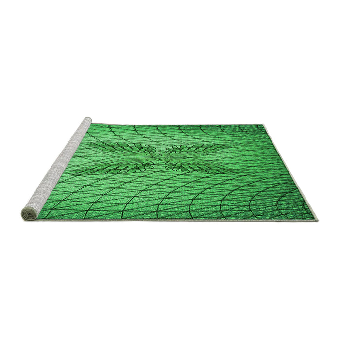 Sideview of Machine Washable Transitional Green Rug, wshpat1601grn