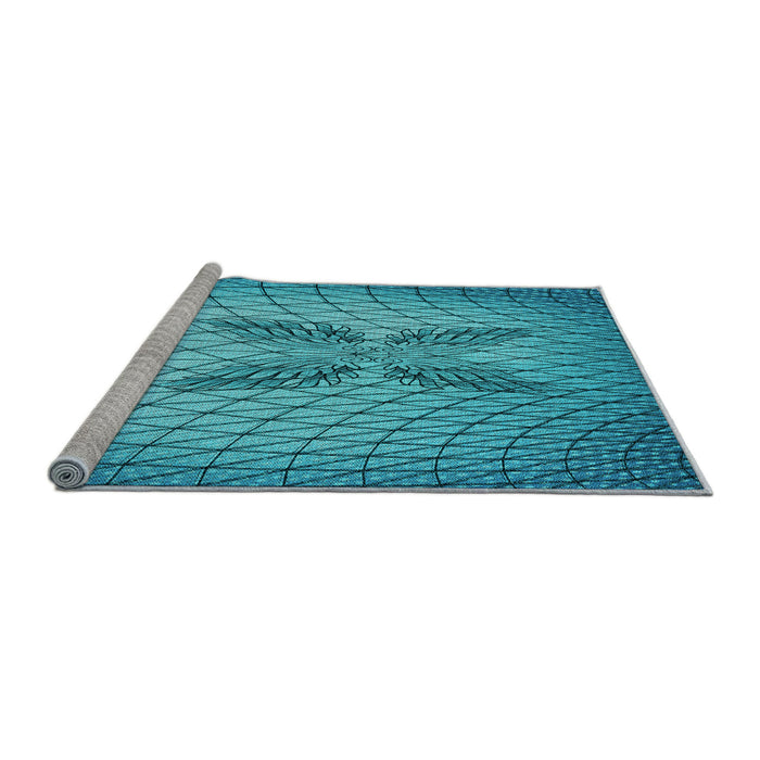 Sideview of Machine Washable Transitional Dark Cyan Green Rug, wshpat1601lblu