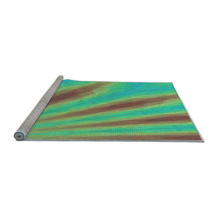 Sideview of Machine Washable Transitional Green Rug, wshpat1602lblu