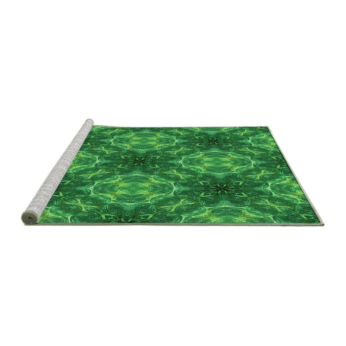 Sideview of Machine Washable Transitional Green Rug, wshpat1611grn