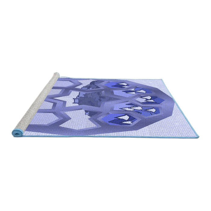 Sideview of Machine Washable Transitional Blue Rug, wshpat1613blu