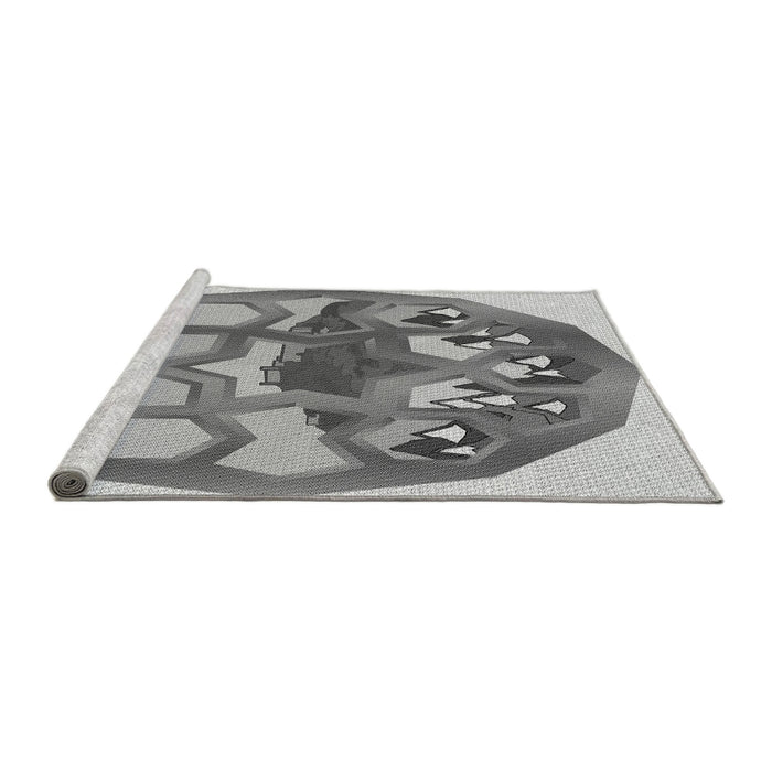 Sideview of Machine Washable Transitional Silver Gray Rug, wshpat1613gry