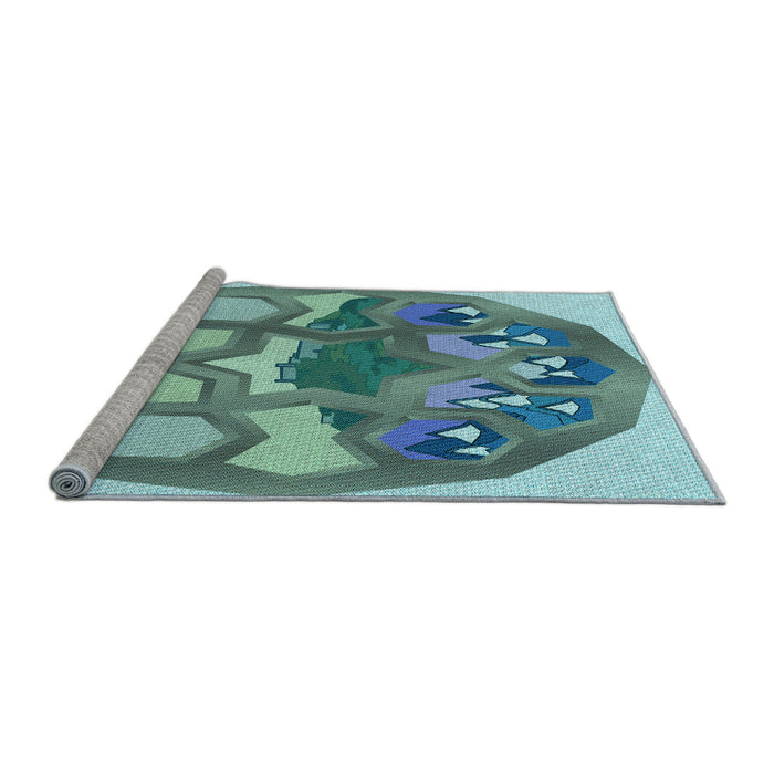 Sideview of Machine Washable Transitional Tiffany Blue Rug, wshpat1613lblu