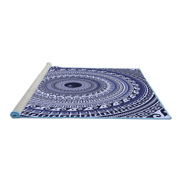 Sideview of Machine Washable Transitional Blue Rug, wshpat1615blu