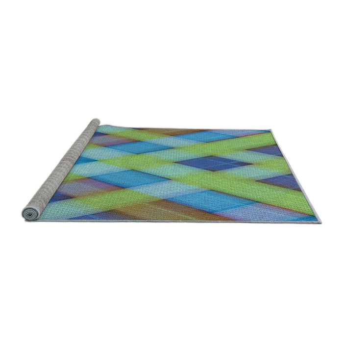 Sideview of Machine Washable Transitional Green Rug, wshpat1617lblu