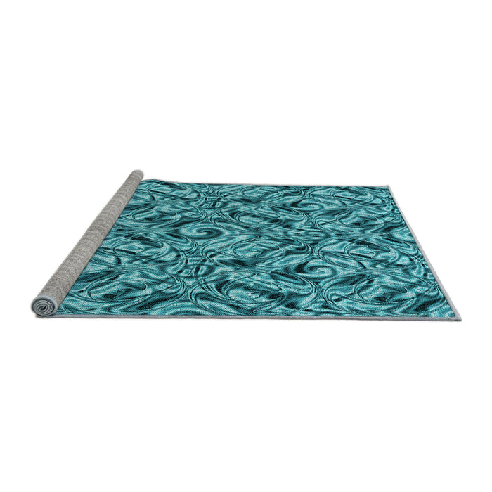 Sideview of Machine Washable Transitional Teal Green Rug, wshpat1623lblu