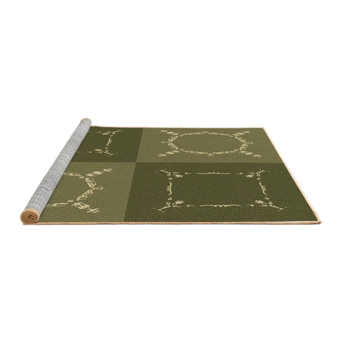 Sideview of Machine Washable Transitional Army Green Rug, wshpat1631brn